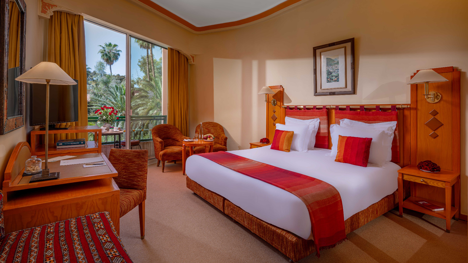 On this image you see a hotelroom at the lovely Hotel Es Saadi in Marrakech.